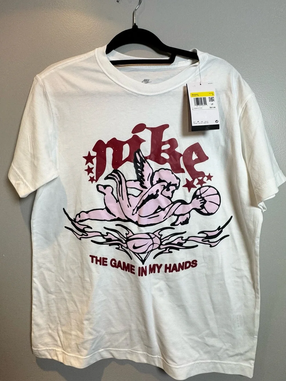 Nike BF CREW White Short Sleeve Tee oversized/loosefit Red and Pink Graphic